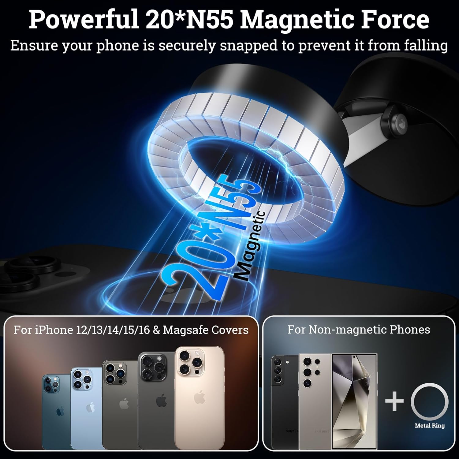 Foldable Strong Magnetic Cell Phone Holder for Car/Gym/Mirror